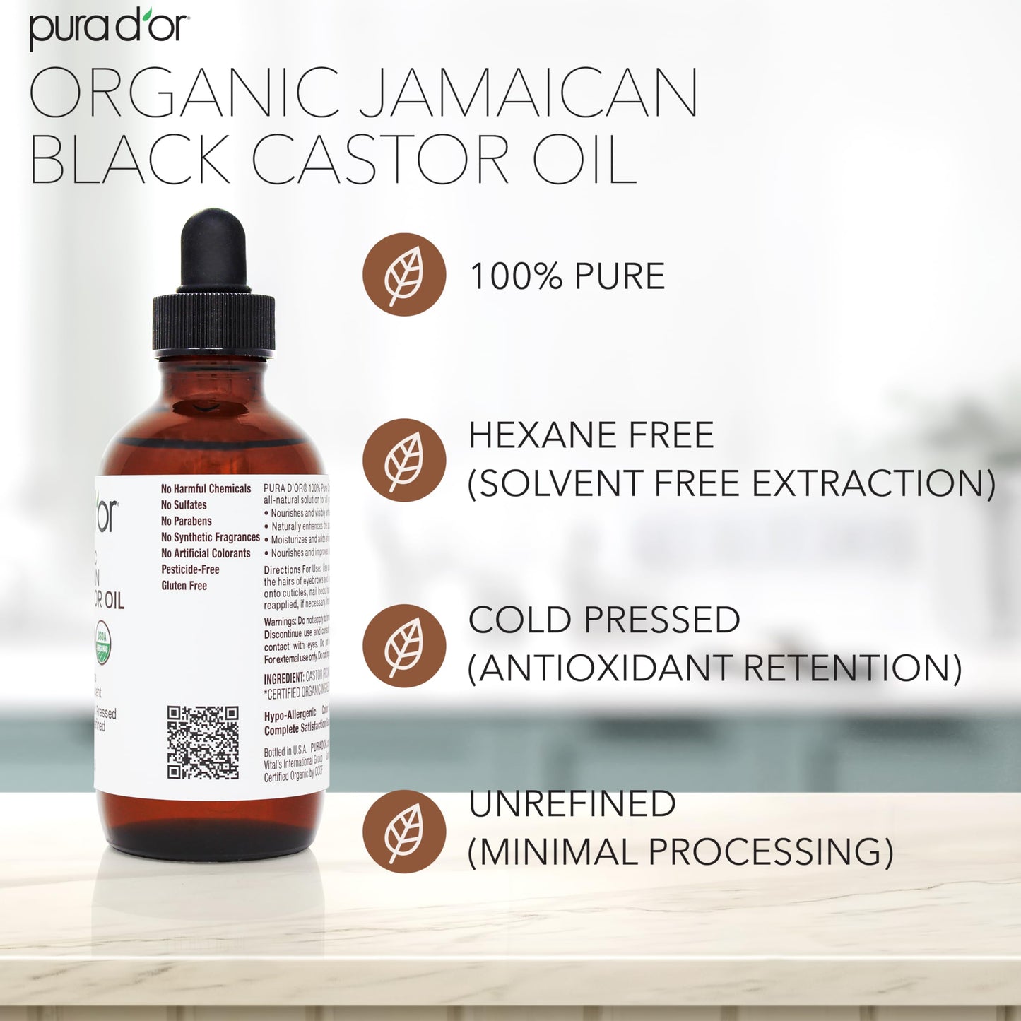 Four ounce bottle of pure imported organic castor oil with natural smoky scent