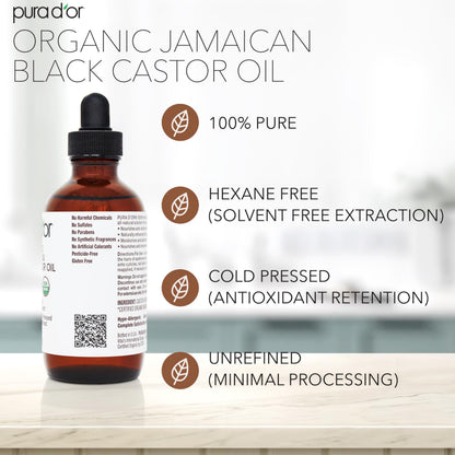 Four ounce bottle of pure imported organic castor oil with natural smoky scent