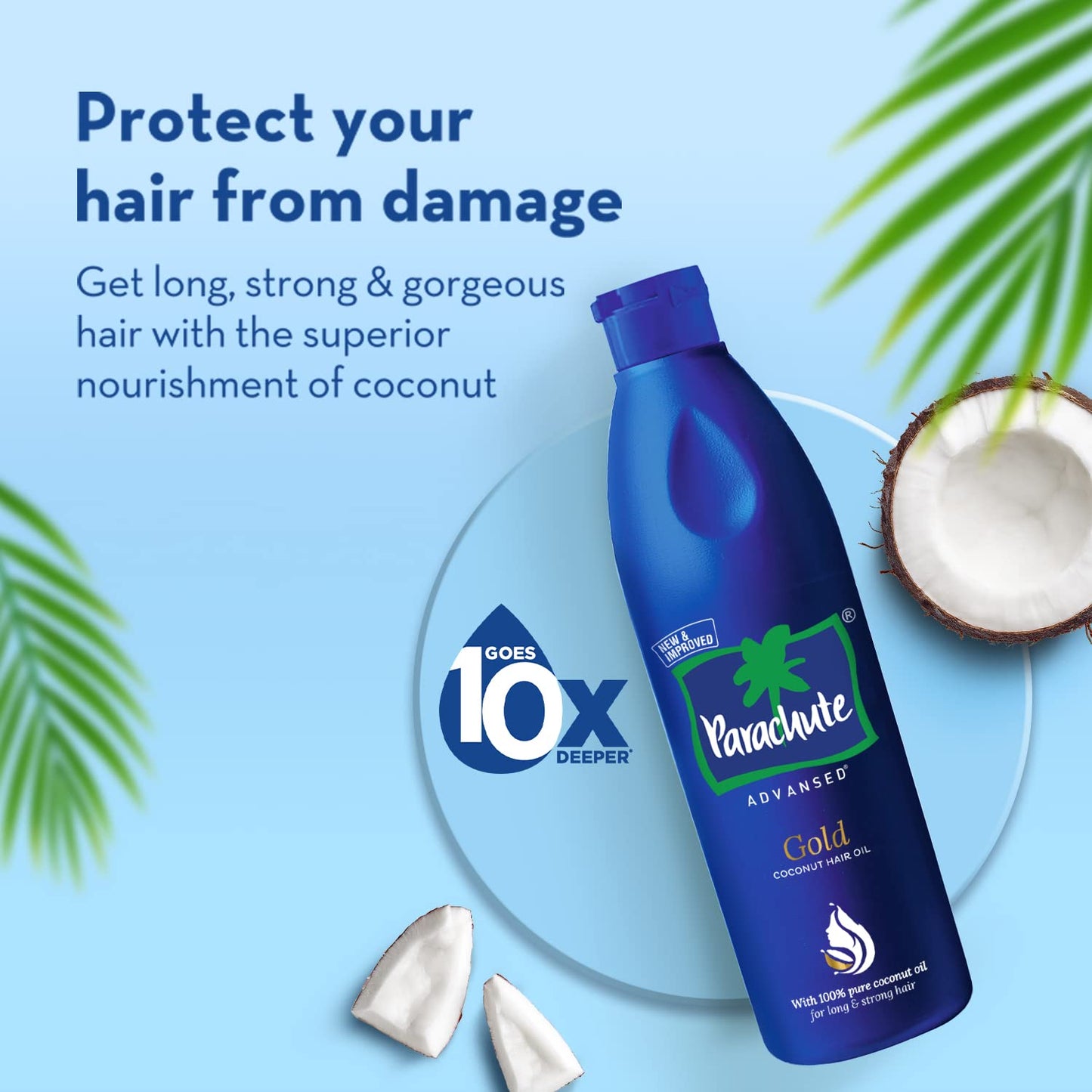 Authentic Parachute Advansed Gold hair oil bottle on white background