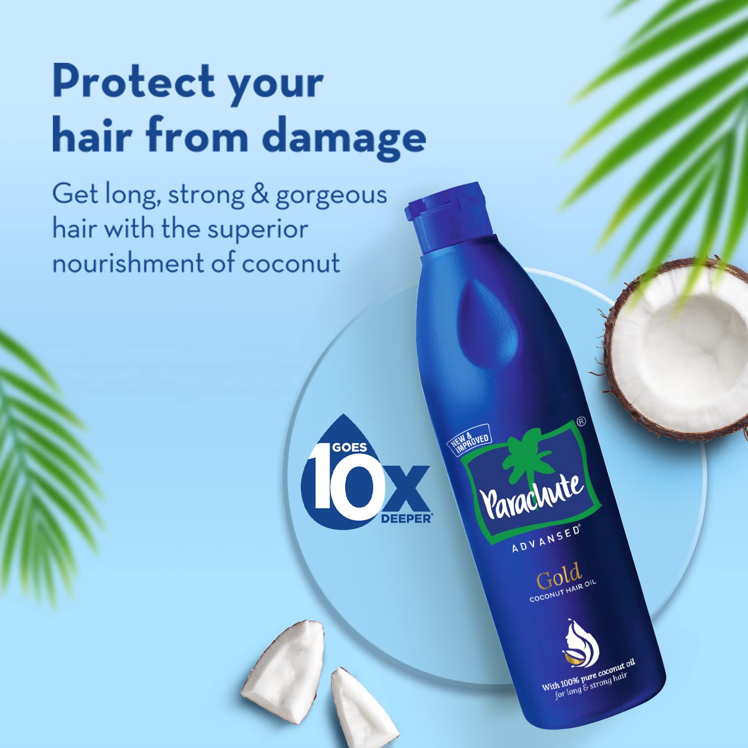 Authentic Parachute Advansed Gold hair oil bottle on white background
