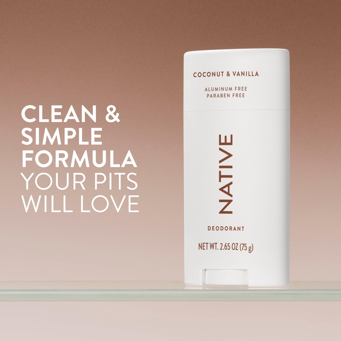 Native natural stick deodorant for men and women showing ingredients list