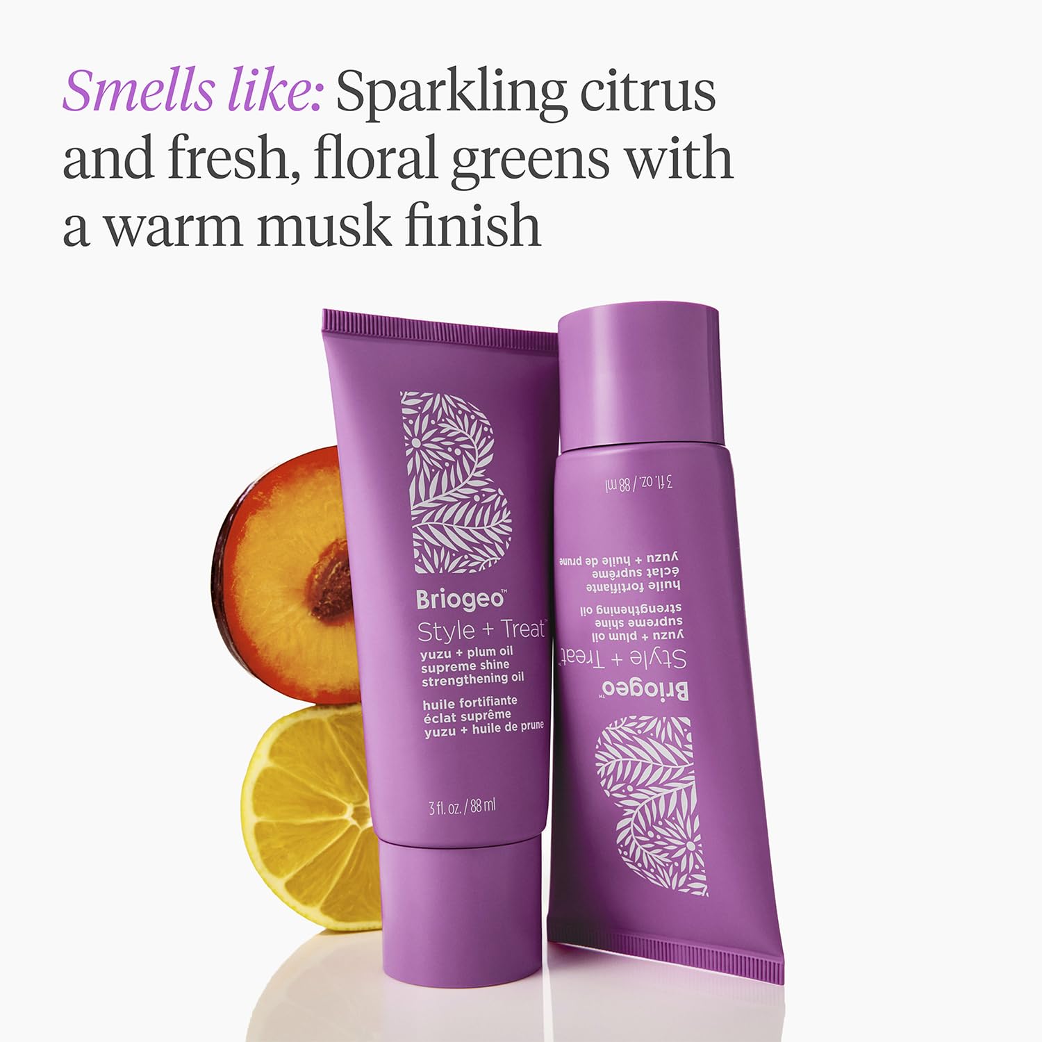 Briogeo purple tube hair oil for thick curly and coily hair styling.