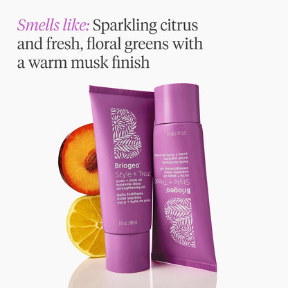 Briogeo purple tube hair oil for thick curly and coily hair styling.