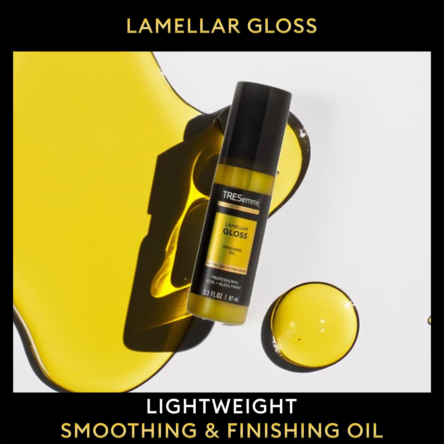 Tresemmé Lamellar Gloss oil texture and bottle packaging