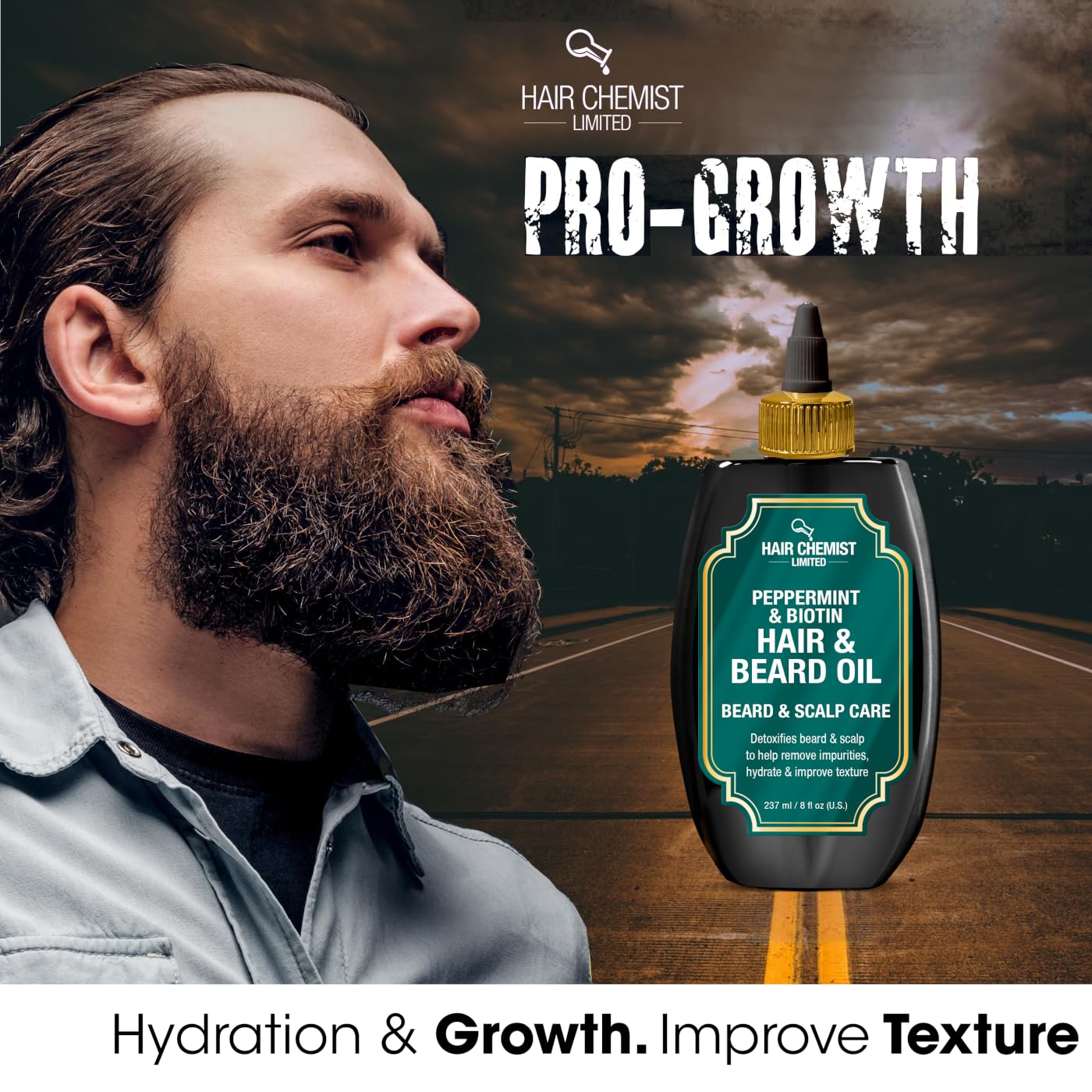 Back label view of Hair Chemist 8 Ounce peppermint hair oil showing full ingredients.