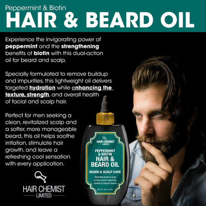 Lightweight non-greasy beard oil formula with biotin for deep root hydration.