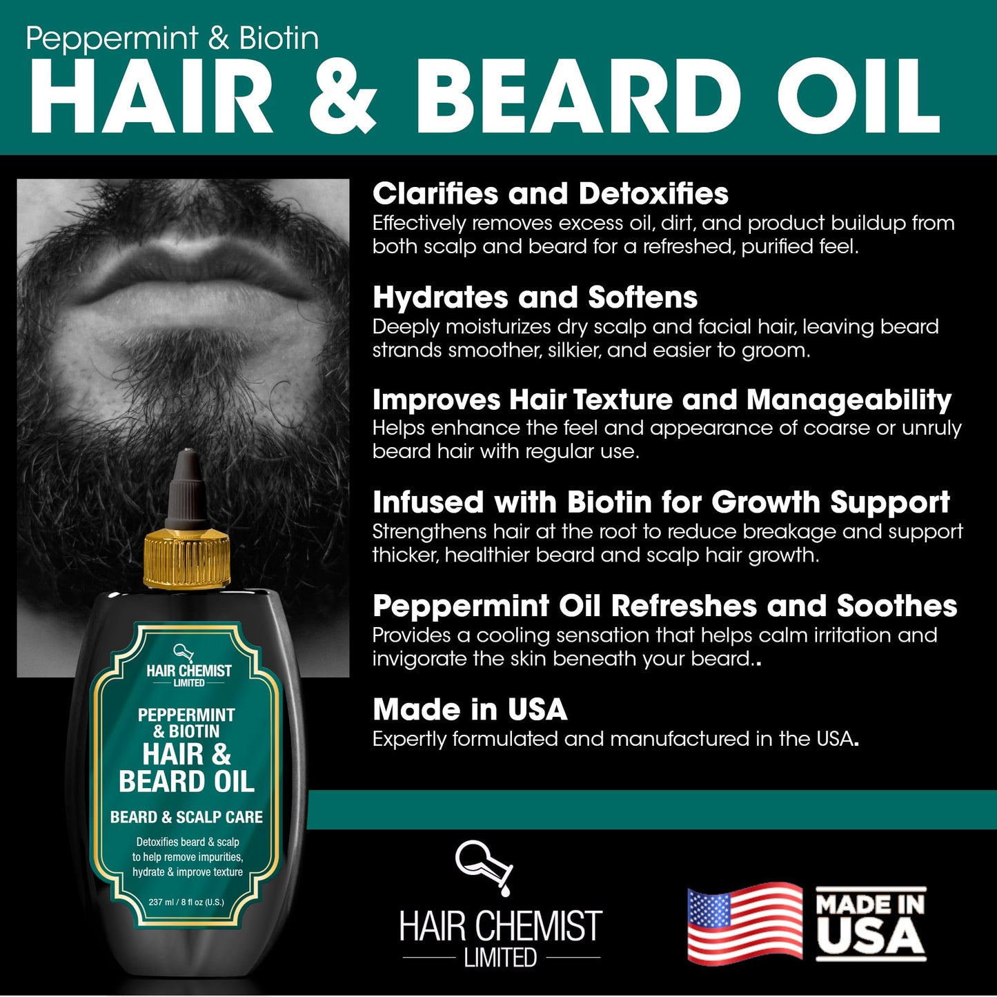 Detoxifying peppermint hair oil for men to relieve itchy scalp and dandruff.