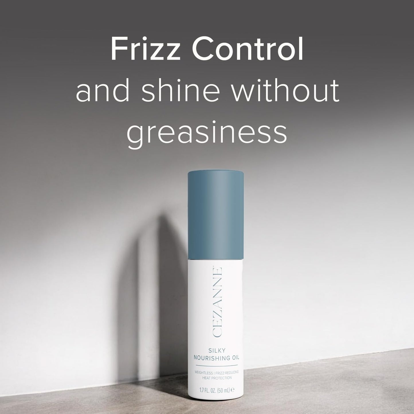 Cezanne lightweight hair shine oil showing the premium blend of argan, camellia, and marula oils.