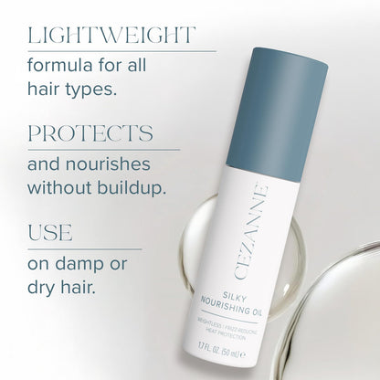 Authentic Cezanne formaldehyde-free nourishing oil designed for color and keratin treated hair.