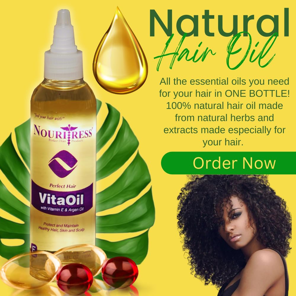 NouriTress VitaOil four ounces bottle illustrating multi-purpose hair care benefits