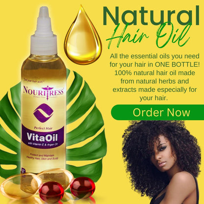 NouriTress VitaOil four ounces bottle illustrating multi-purpose hair care benefits