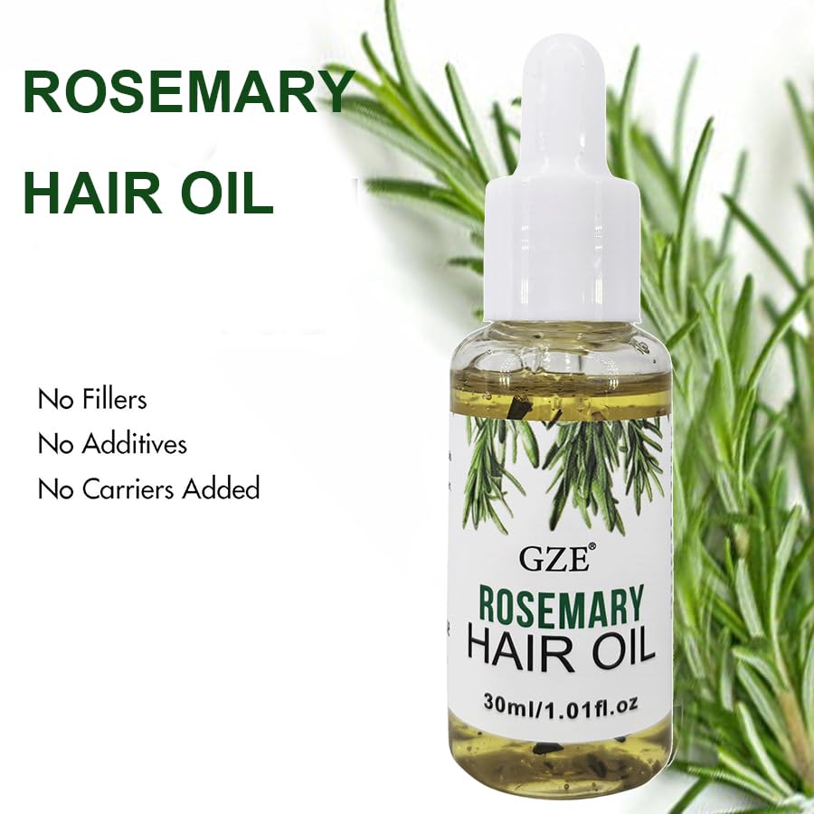 GZE rosemary hair oil packaging displaying product benefits and ingredients