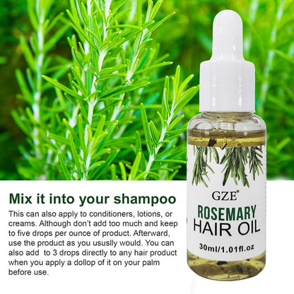 Close up of GZE rosemary oil dropper applying solution for thinning hair
