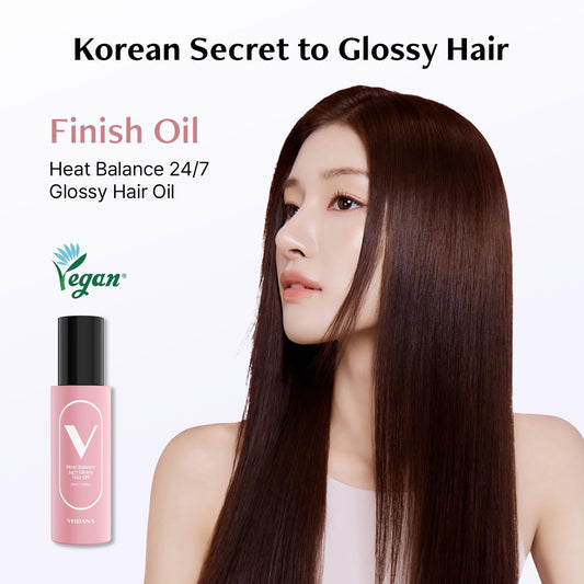 Vodana Korean beauty non sticky watery hair oil bottle on a minimalist background