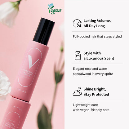 Vodana 24/7 hair oil application on smooth glossy hair strands for daily nourishment