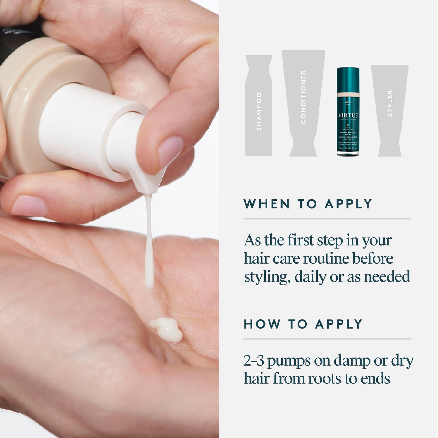 Lightweight Virtue leave in hair repair formula for dry damaged textures