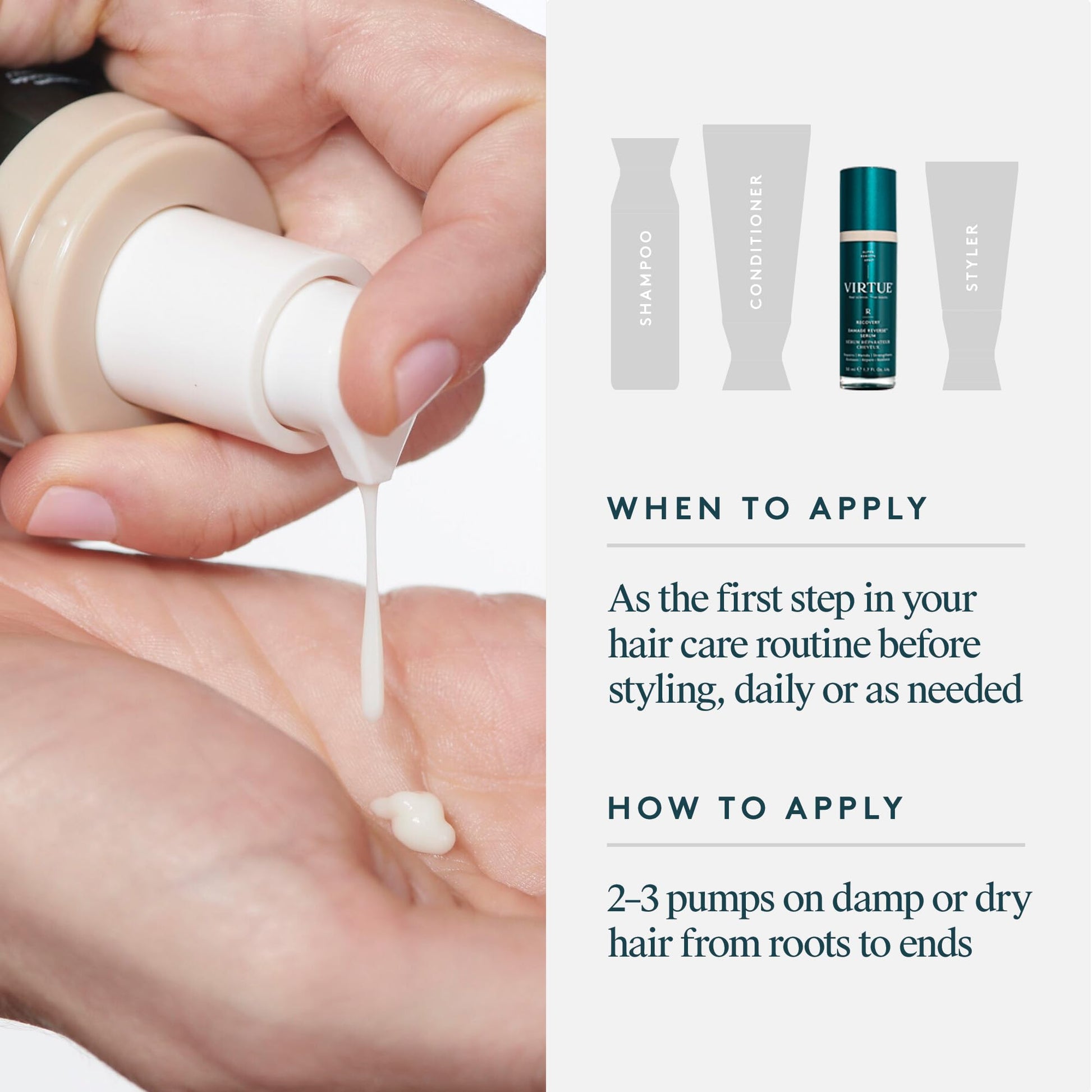 Lightweight Virtue leave in hair repair formula for dry damaged textures