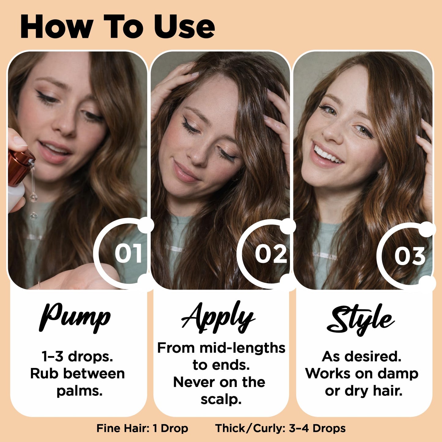 Sixty milliliter bottles of HerStyler argan oil styling serum