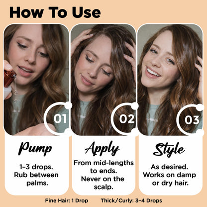 Sixty milliliter bottles of HerStyler argan oil styling serum