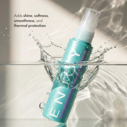 Enjoy Protect and Shine 3.4 Ounce anti frizz hair serum mist lifestyle setup