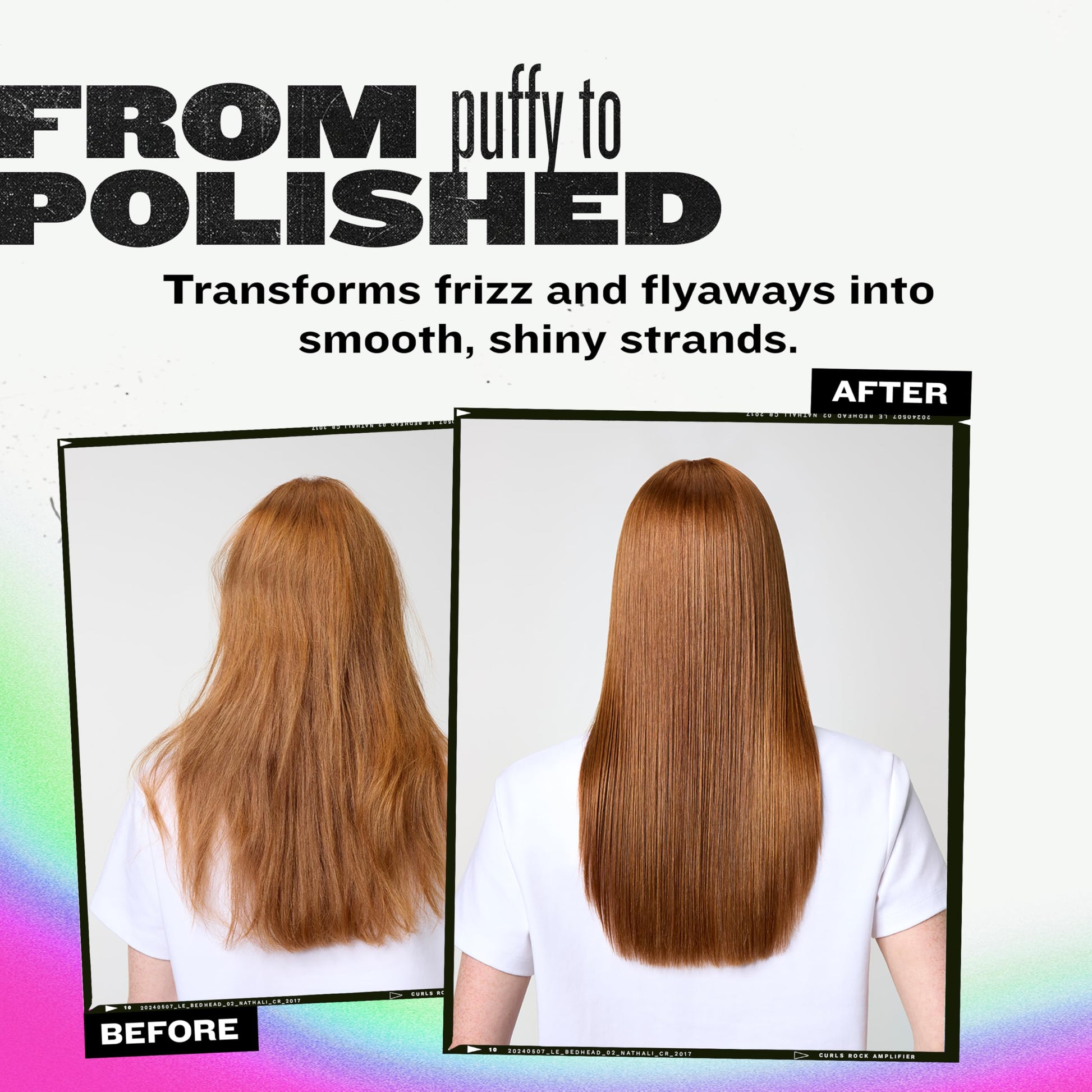 Humidity defying hair serum bottle with bright green cap