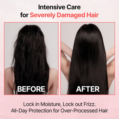 Korean heat protectant spray being applied to damp hair