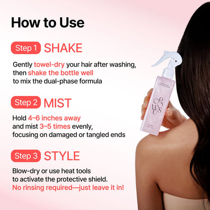 No rinse hair serum spray bottle with protective cap details
