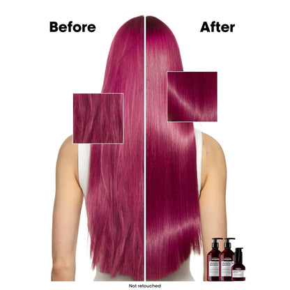 L'Oréal Professionnel Vitamino Color serum pump dispenser and dark red glass bottle packaging