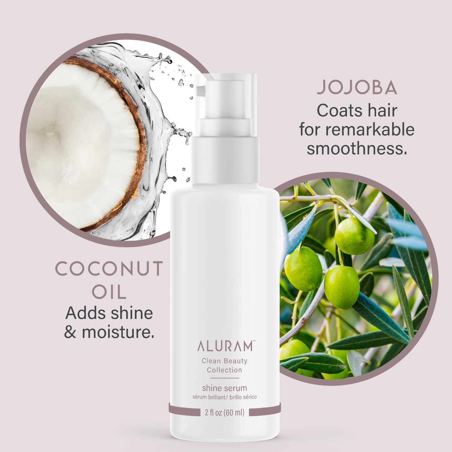 Authentic Aluram hair care serum packaging demonstrating humidity and heat protection benefits