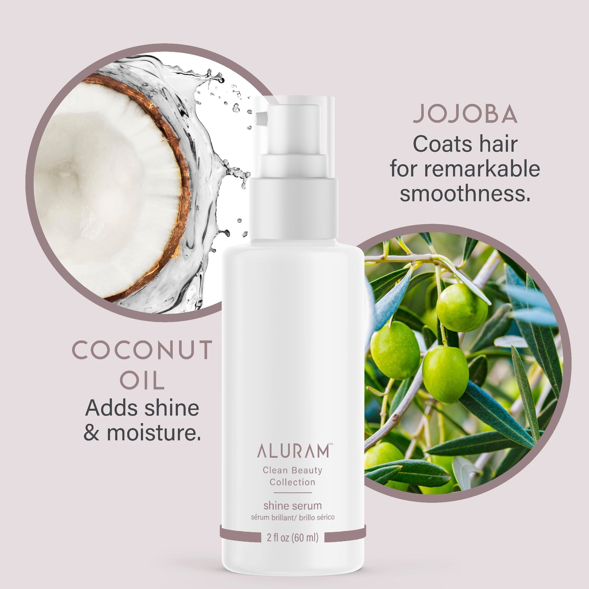Authentic Aluram hair care serum packaging demonstrating humidity and heat protection benefits