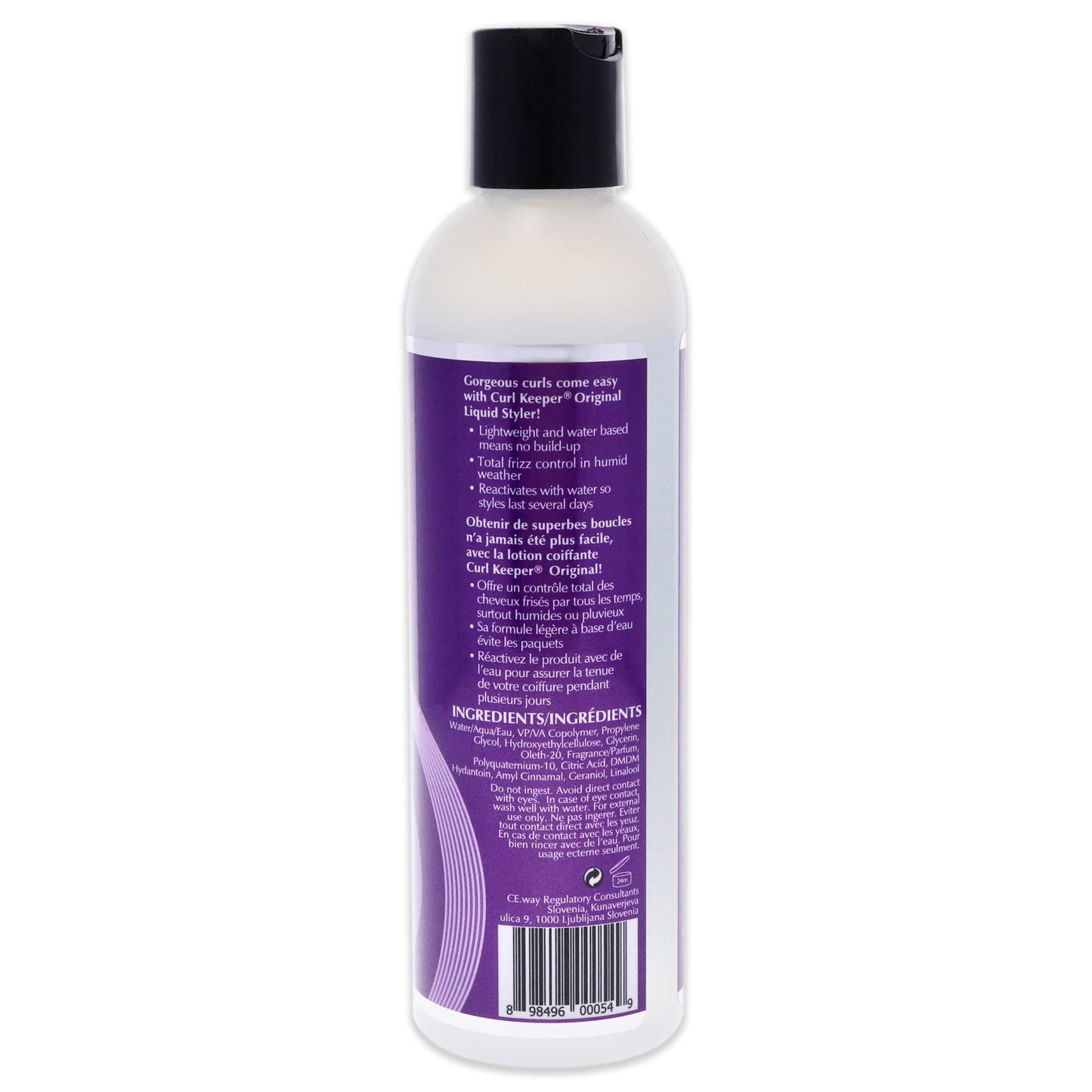 Curl Keeper Anti Frizz Curl Defining Hair Styler lightweight water based gel formula back label details