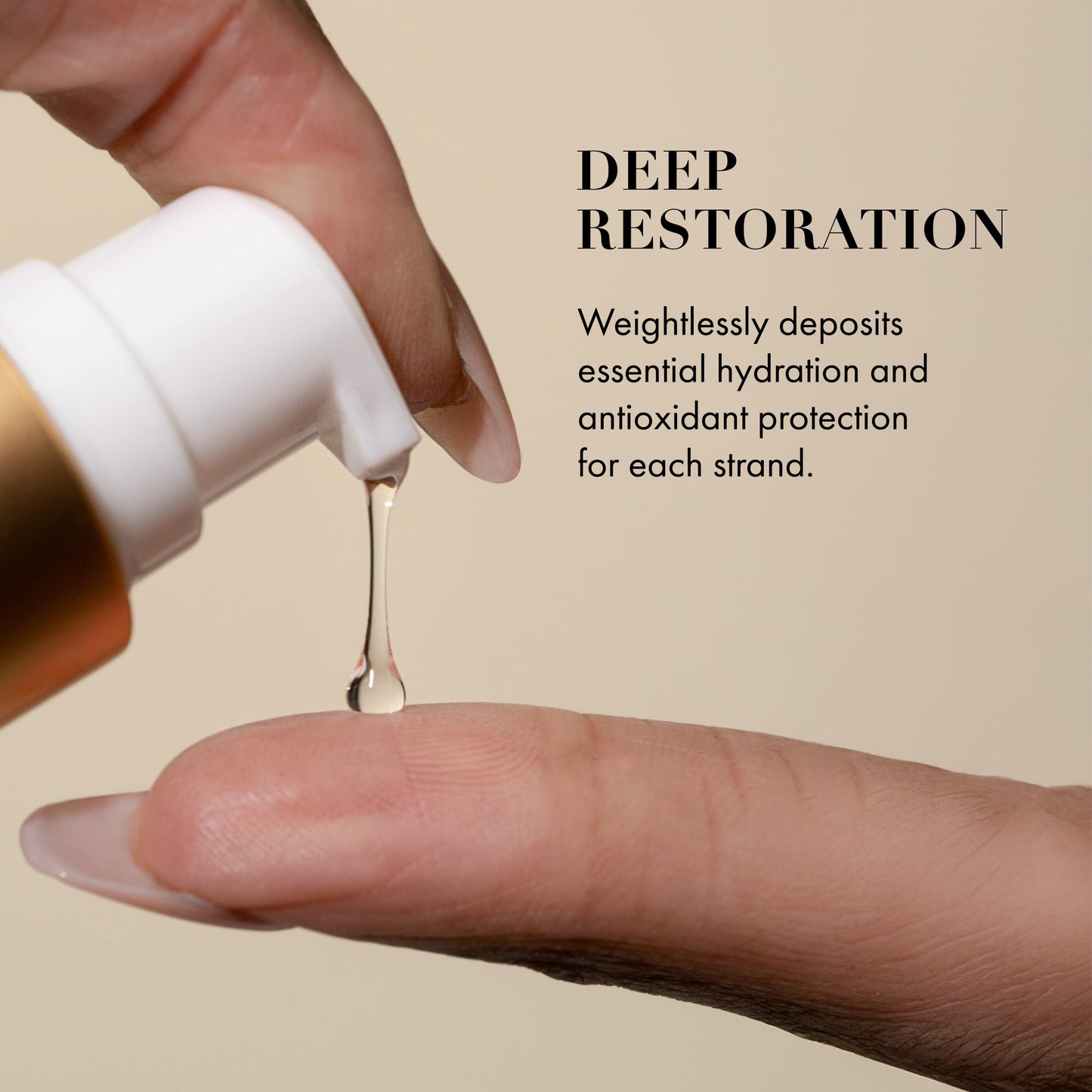 Lightweight non greasy hair smoothing treatment bottle on white background
