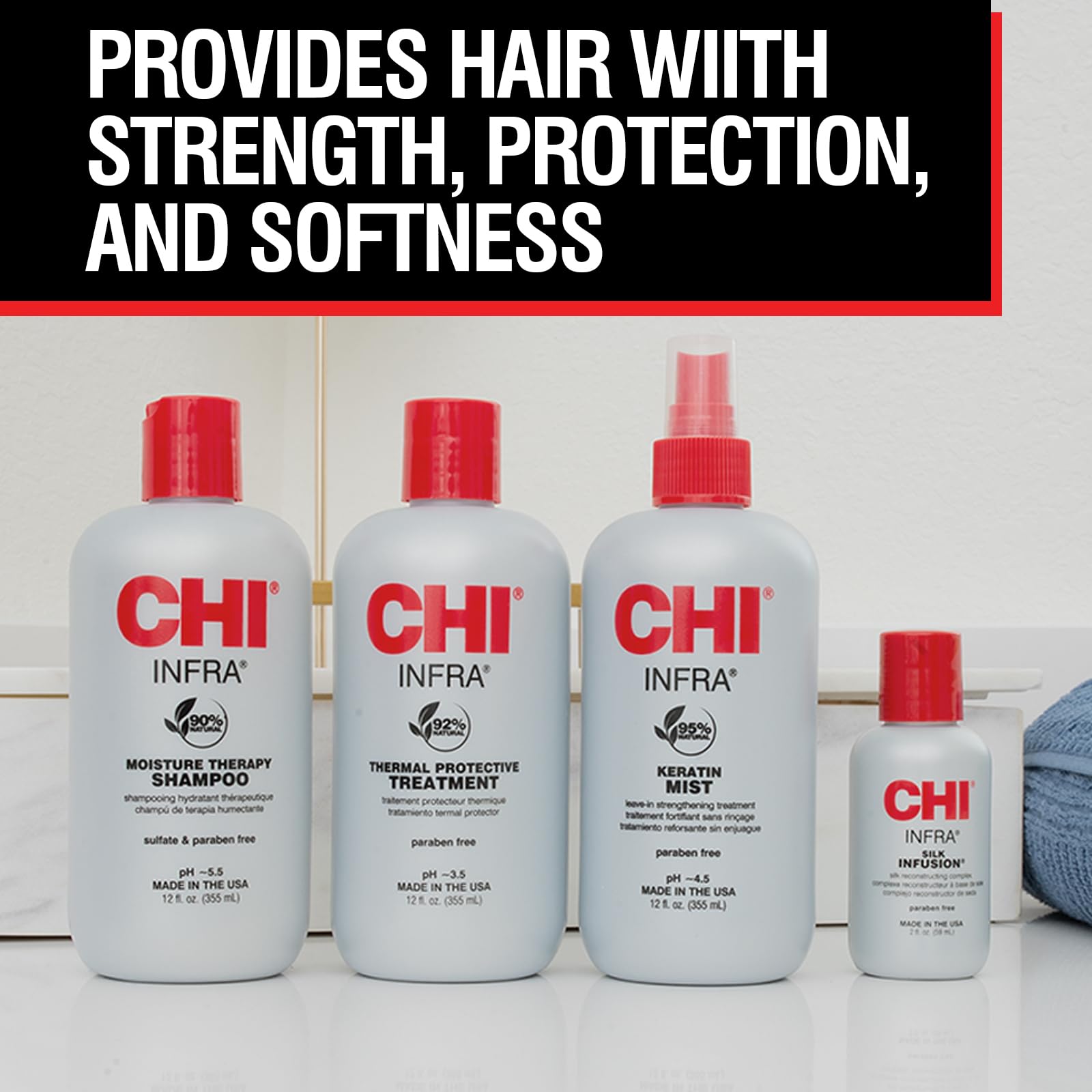 Two ounce travel size bottle of CHI thermal protective hair conditioning treatment.