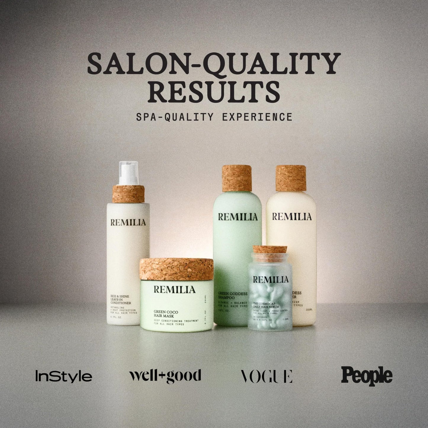 Remilia Hair Cosmocap Keratin Hair Treatment bottle highlighting its anti-frizz benefits.