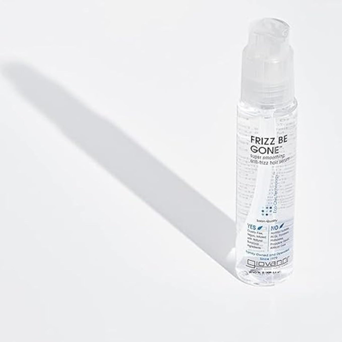 Giovanni Frizz Control Serum showing the vegan and cruelty free logos