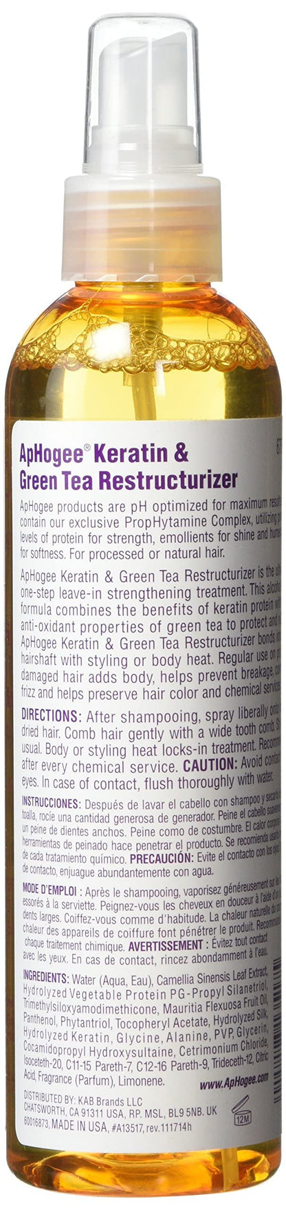 Leave in protein hair spray containing green tea extract and hydrolyzed silk for damaged hair.