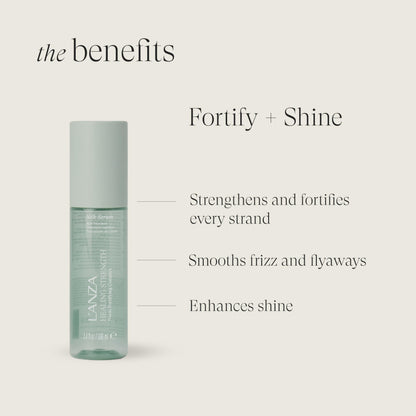 L'ANZA professional hair serum packaging displaying ingredients and heat protection benefits.