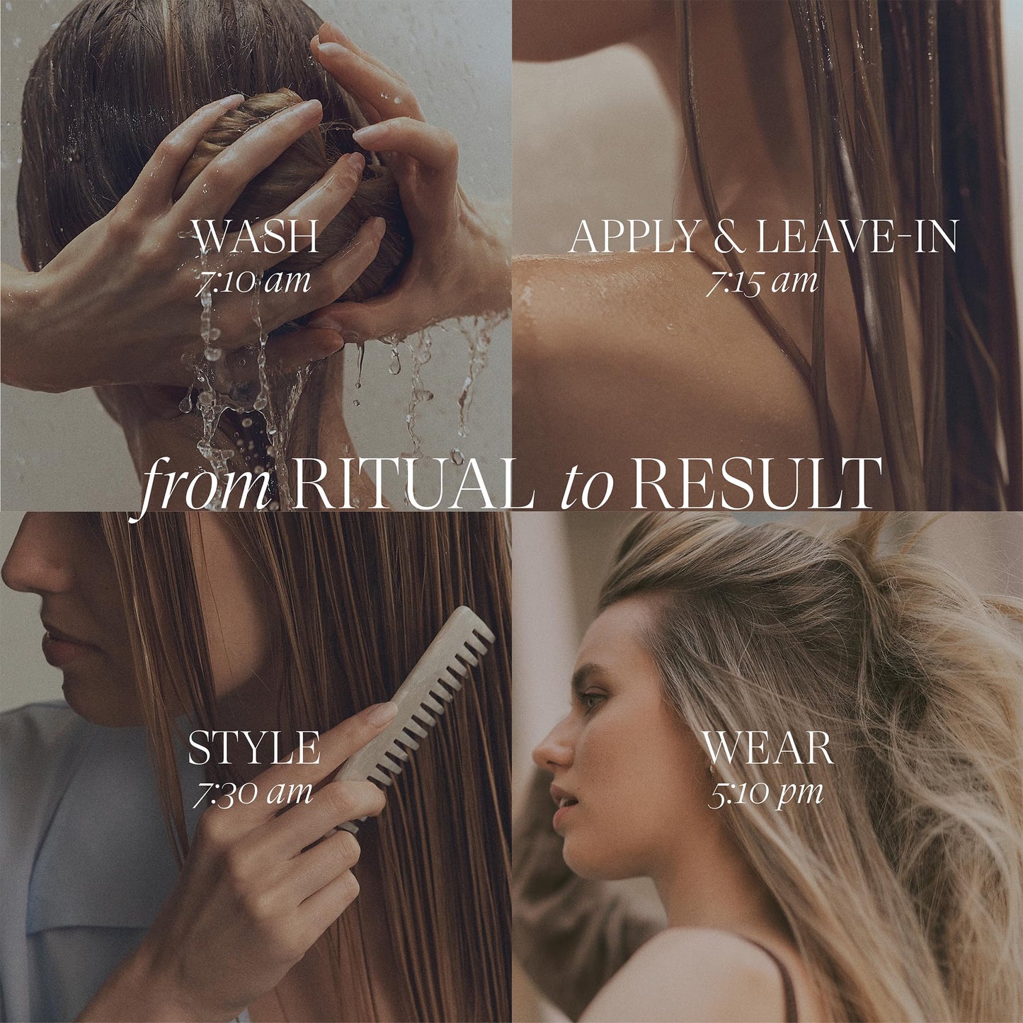 L'ANZA anti frizz hair treatment applied on smooth strands highlighting glossy shine.