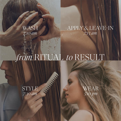 L'ANZA anti frizz hair treatment applied on smooth strands highlighting glossy shine.