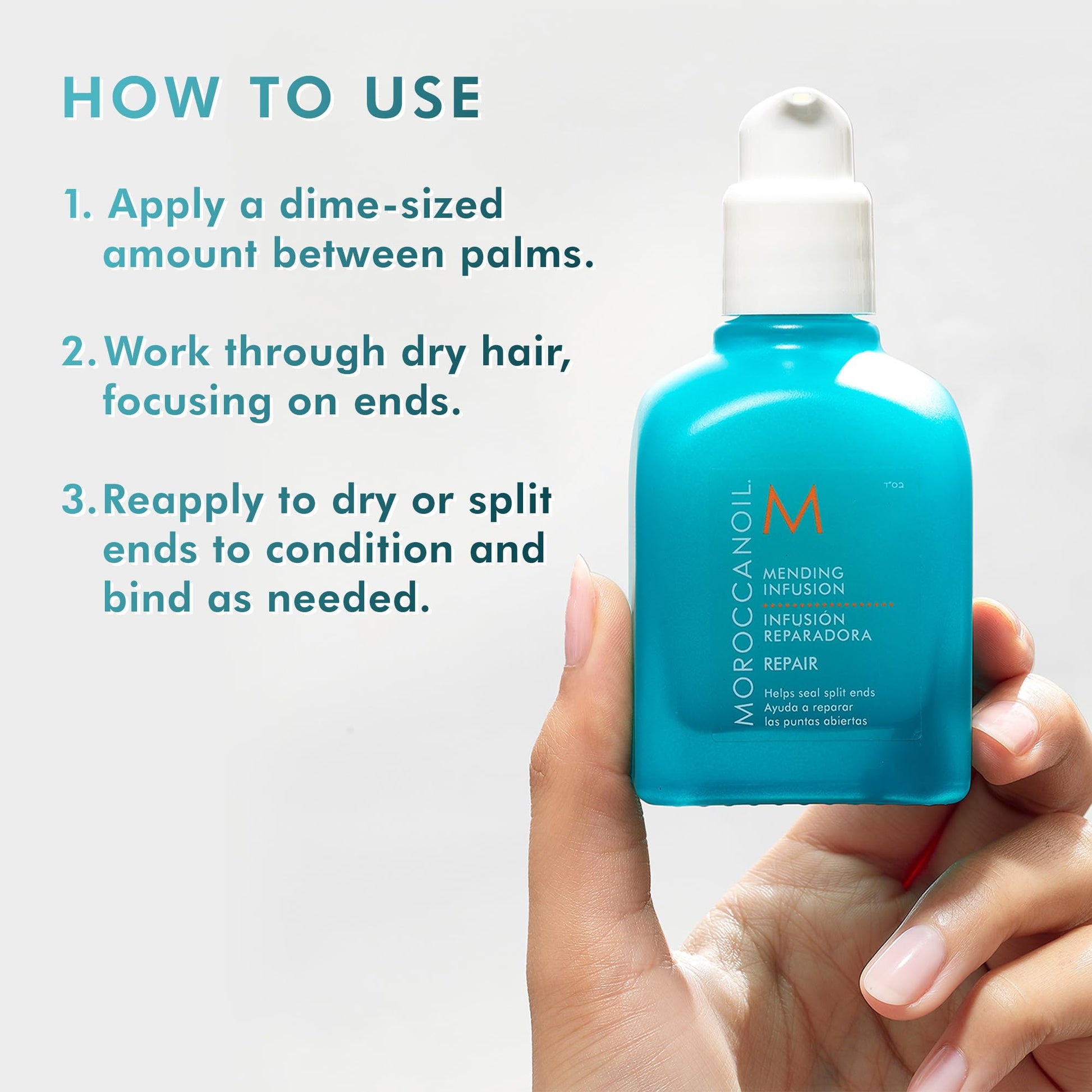 Close up view of the pump dispenser on Moroccanoil Mending Infusion bottle