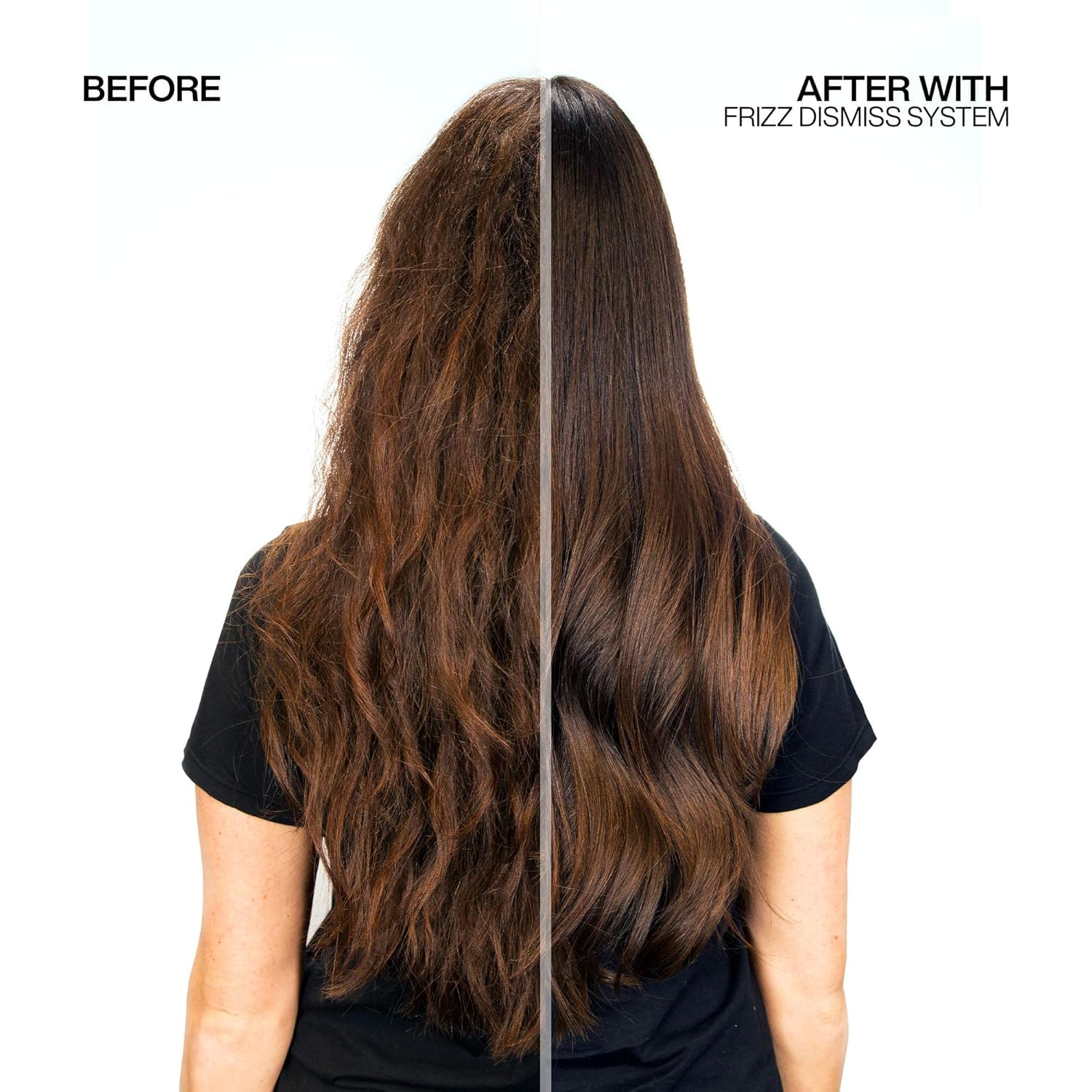 Redken Frizz Dismiss hair serum packaging highlighting sulfate free and babassu oil formula details