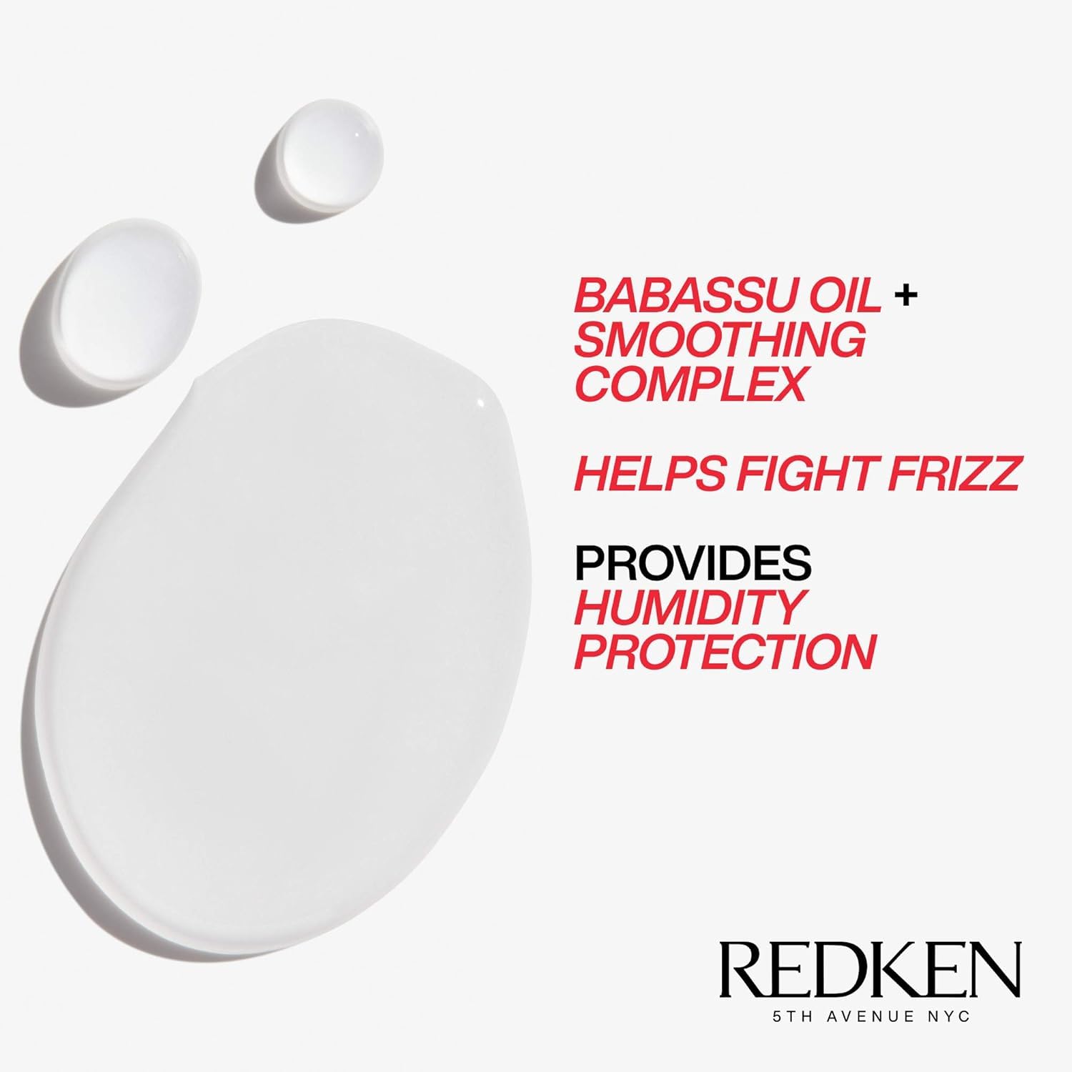 Redken Frizz Dismiss hair smoothing serum container illustrating the recycled plastic packaging design