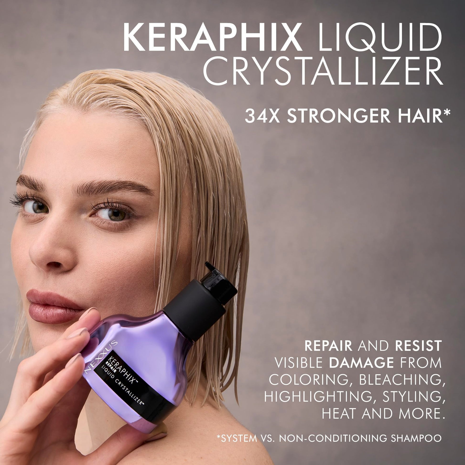 Back label of Nexxus Liquid Crystallizer hair treatment outlining ingredients and directions