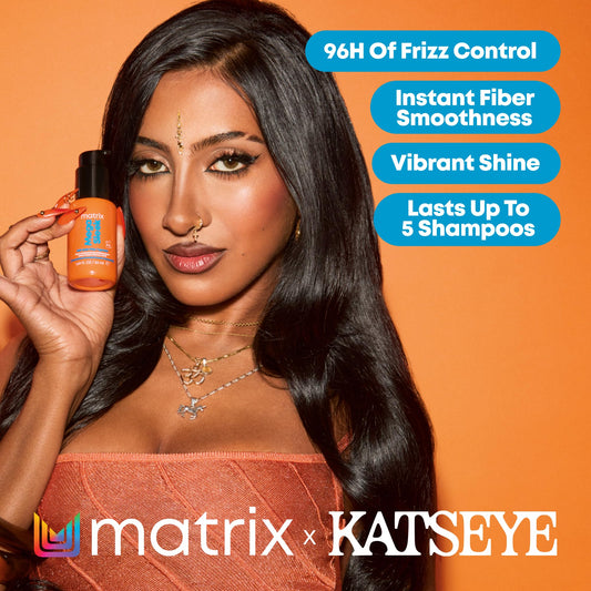 Matrix Mega Sleek smoothing hair serum container highlighting the pump dispenser mechanism.