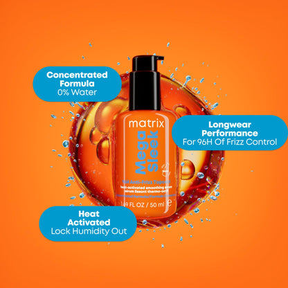 Matrix professional waterless anti frizz topcoat serum bottle standing on a clean surface.