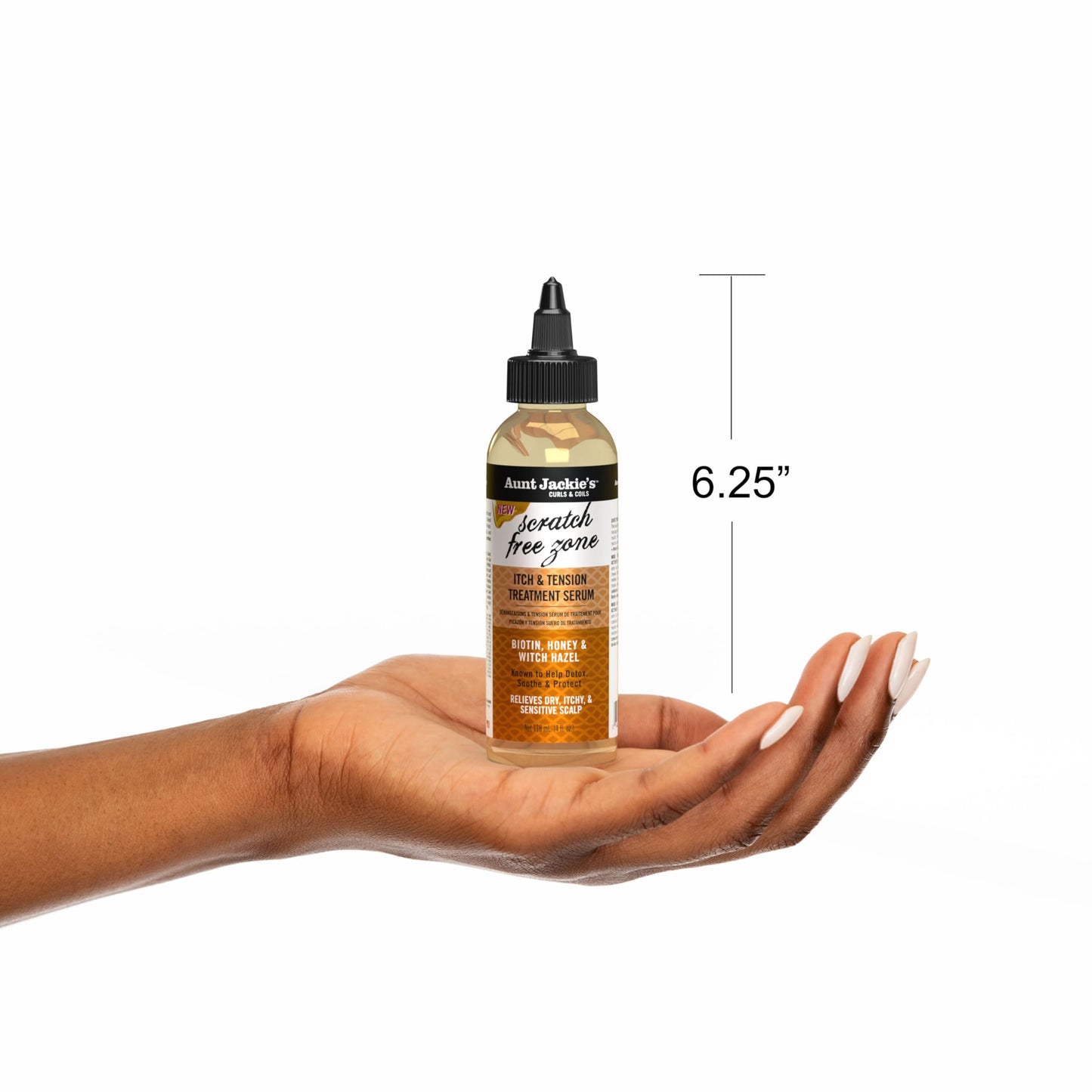Witch hazel and biotin infused scalp serum by Aunt Jackie's packaging view