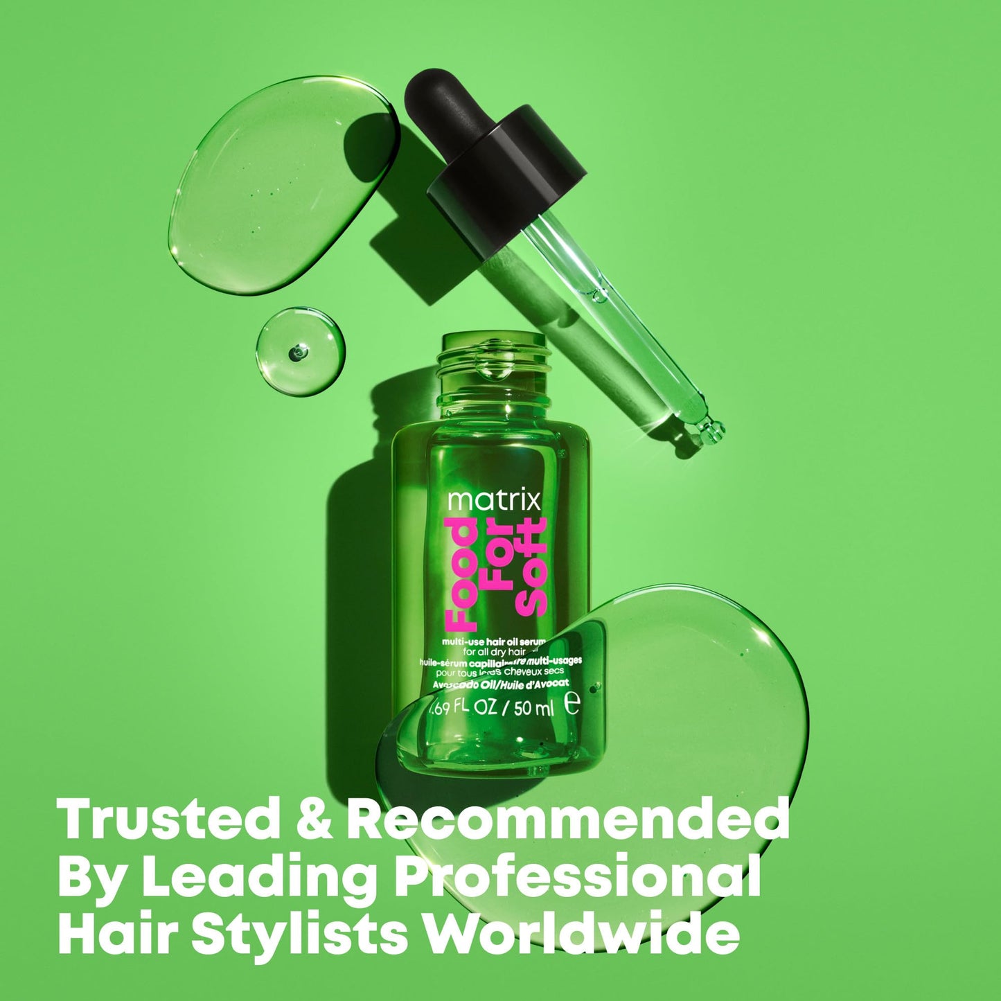 Matrix hyaluronic acid infused hair oil bottle on white clean background