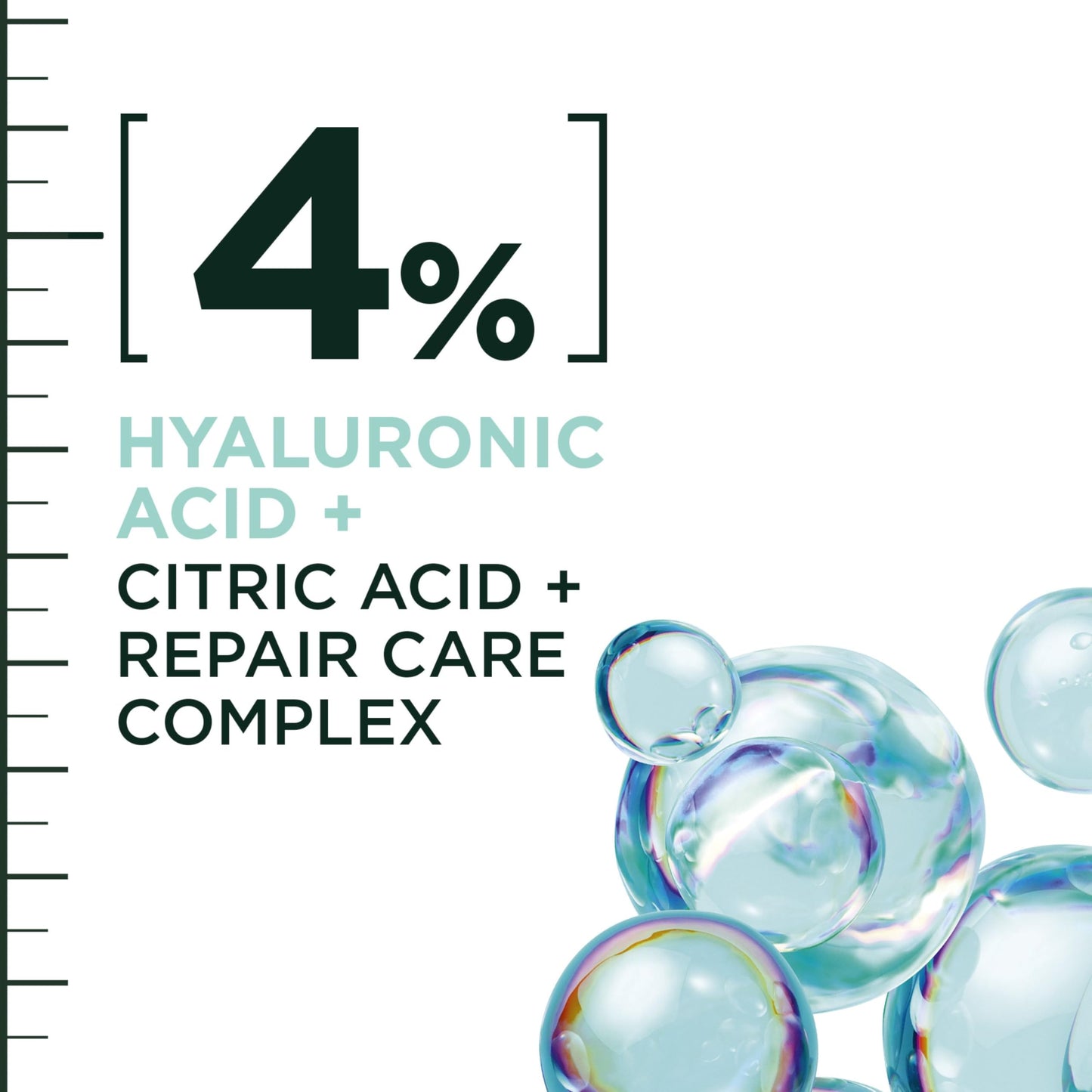 Side view of Garnier Fructis moisturizing hair serum highlighting the four percent repair care complex.