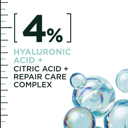 Side view of Garnier Fructis moisturizing hair serum highlighting the four percent repair care complex.