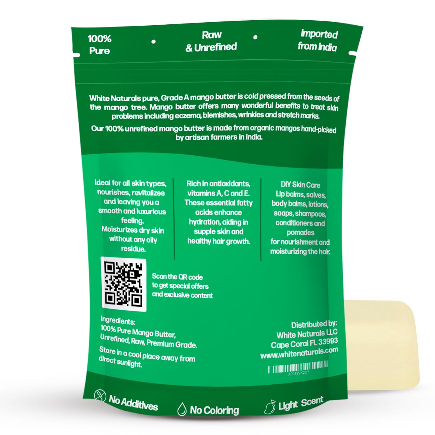 White Naturals Mango Butter packaging details and texture